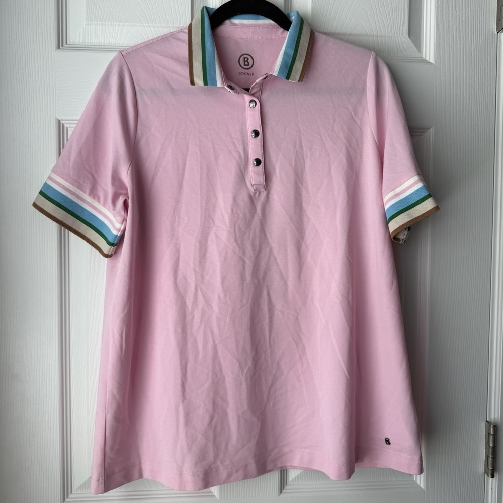 Bogner Women's Pink Golf Polo Short Sleeve Striped US 14 EU 44 XL